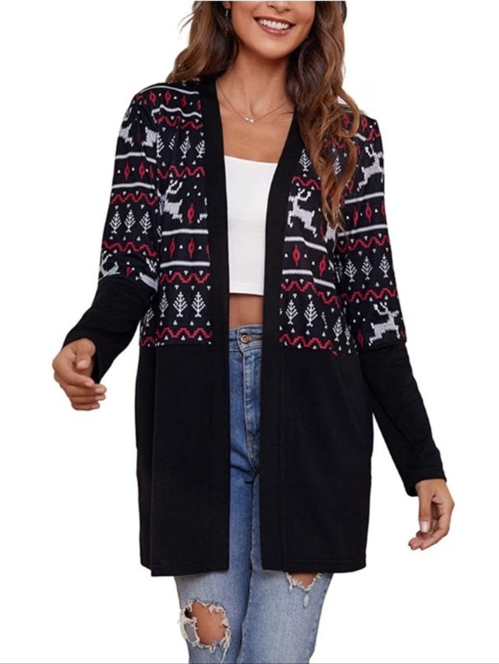 Long Cardigan Open Front Full Sleeve Loose Fit